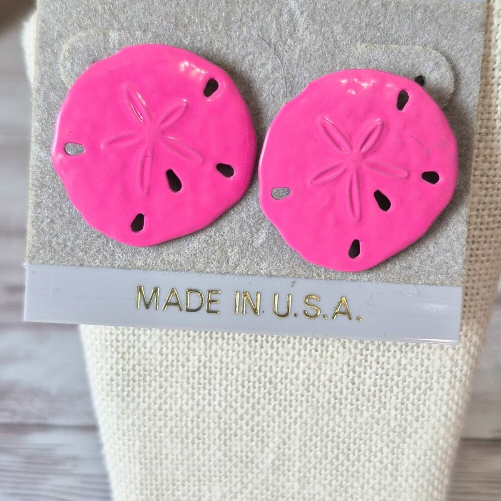 NWT Authentic Vintage 1980s Hot Pink Sand Dollar Earrings